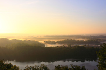 Image showing daybreak in the mist of the valley of the Seine