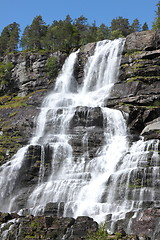 Image showing Big waterfall in a fjord it norvege in spring