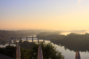 Image showing daybreak in the mist of the valley of the Seine