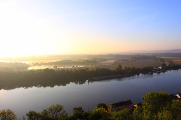 Image showing daybreak in the mist of the valley of the Seine