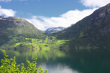 Image showing Wonderful fjord greens of norvege in spring