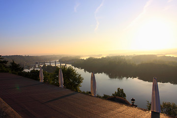 Image showing daybreak in the mist of the valley of the Seine