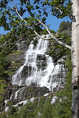 Image showing Big waterfall in a fjord it norvege in spring