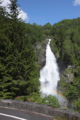 Image showing Big waterfall in a fjord it norvege in spring