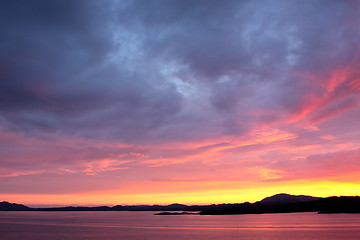 Image showing sunset view from a boat off the coast of norway