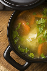 Image showing Chicken soup in the ceramic bowl 