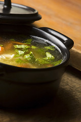 Image showing Chicken soup in the ceramic bowl 