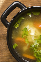 Image showing Chicken soup in the ceramic bowl 