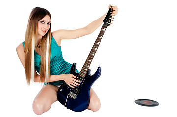Image showing Pretty girl with electric guitar