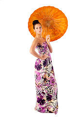 Image showing Attractive girl with umbrella