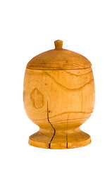 Image showing wooden sugar basin bowl salt cellar lid isolated 