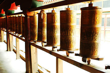 Image showing Tibetan prayer wheels