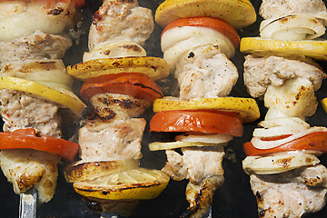 Image showing Raw shashlik on a skewer