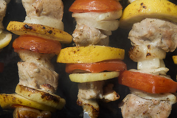 Image showing Raw shashlik on a skewer