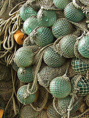 Image showing glass float, old fishing nets