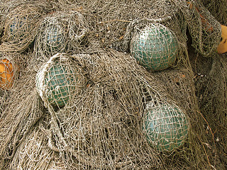 Image showing glass float, old fishing nets