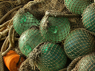 Image showing glass float, old fishing nets