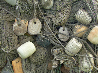 Image showing glass float, old fishing nets