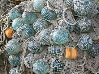 Image showing glass float, old fishing nets