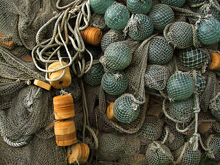 Image showing glass float, old fishing nets