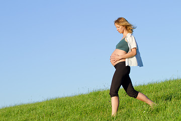 Image showing pregnant woman on meadow