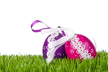 Image showing easter eggs in grass