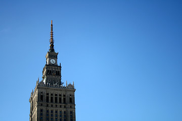 Image showing Clock tower in Warsaw - right copyspace