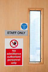 Image showing Staff only signs at laboratory