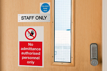 Image showing Staff only signs at laboratory