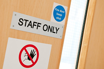 Image showing Staff only signs at laboratory