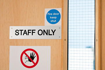 Image showing Staff only signs at laboratory