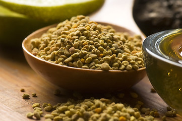 Image showing Fresh honey and bee pollen