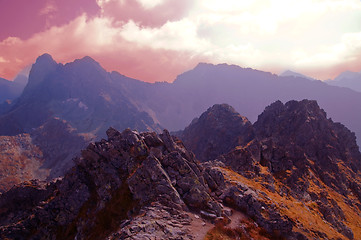 Image showing Mountains sunrise landscape