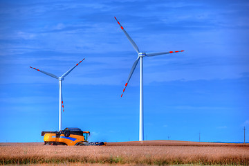 Image showing Modern agriculture, wind turbines