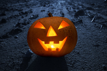 Image showing Halloween glowing pumpkin at night