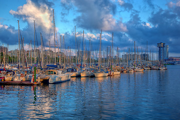 Image showing Boats in the harbor of Barcelona