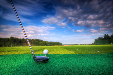 Image showing Playing golf. Club and ball on tee