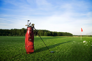 Image showing Golf gear on the golf field