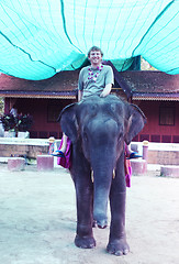 Image showing Man riding an elephant