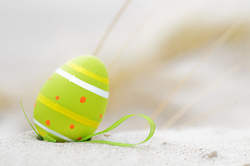 Image showing Easter decorated egg on sand