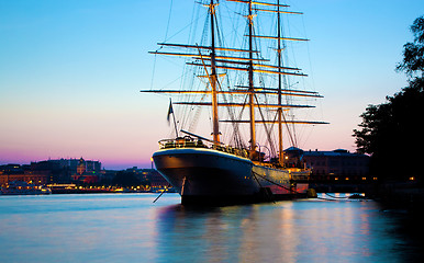 Image showing Ship at sunset, Stockholm, Sweden