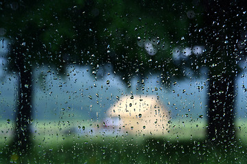 Image showing Rain drops on window glass