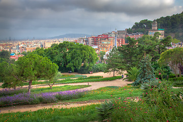 Image showing Park Guell, view on Barcelona, Spain