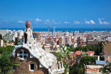 Image showing Park Guell, view on Barcelona, Spain