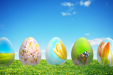 Image showing Colorful easter eggs in nature