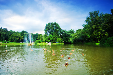 Image showing Charming park with pond