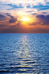 Image showing Sea, ocean at colorful sunset