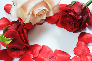 Image showing Love message, roses and hearts confetti