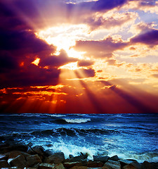 Image showing Surrealistic sunset seascape