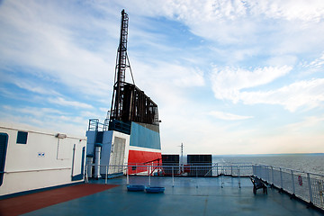 Image showing Ship deck view, ocean in a sunny day